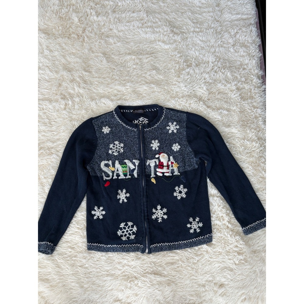 All Points Vintage Christmas Santa‎ Snowflake Sweater Cardigan Womens Size L